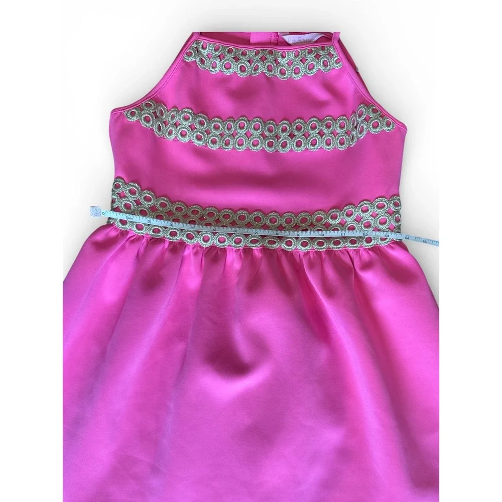 Lilly Pulitzer Girls Elize Dress Raz Berry Pink Gold Trim‎ XL 12-14 NWT